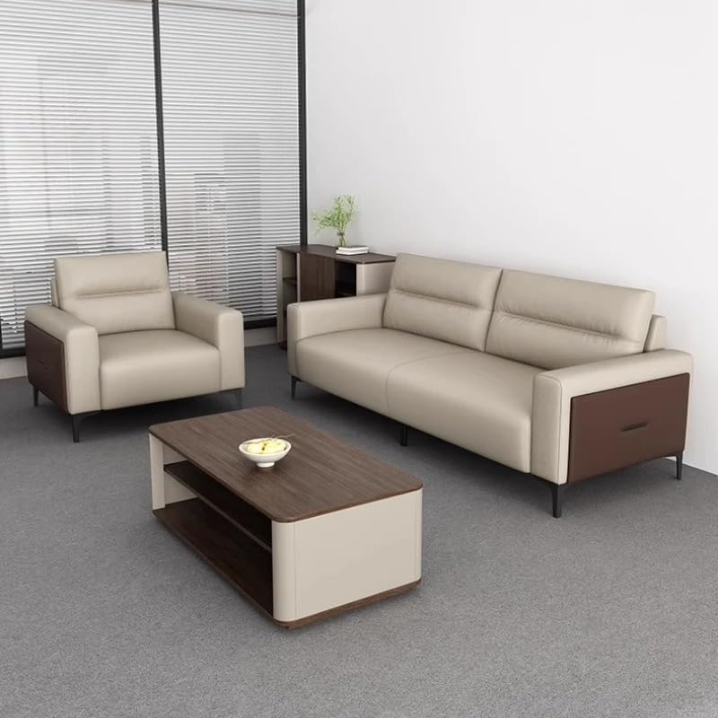 Aroma Homes Modern Office Leather Sofa Set – 3+2+1 Seater | Minimalist PU Leather Couch | Elegant Seating for Living Room, Lounge, or Reception Area (Beige Brown) - Image 3